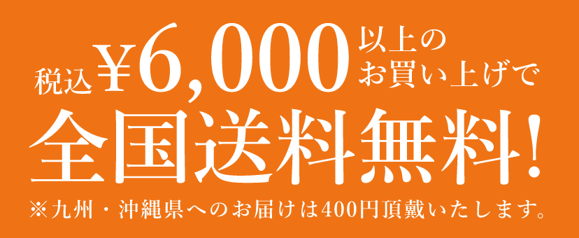 6,000円(税込) 以上のお買い上げで全国送料無料! ※九州・沖縄県へのお届けは400円頂戴いたします。